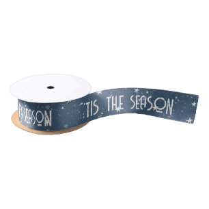 'TIS THE SEASON Text With Stars Satin Ribbon