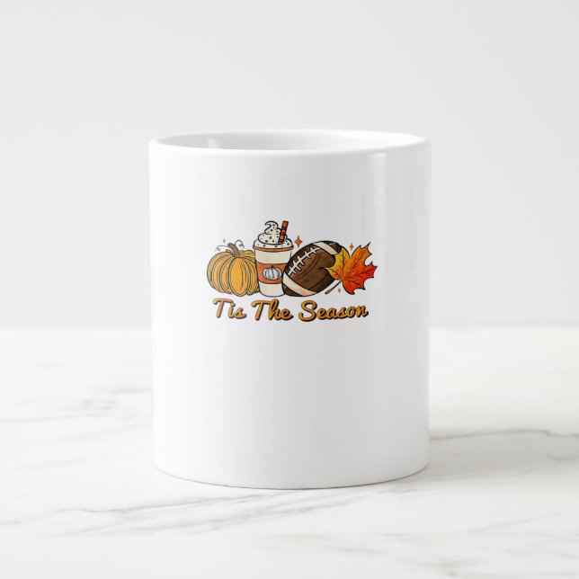 Tis The Season Thanksgiving Leaf Spice Football Fa Large Coffee Mug (Front)
