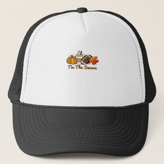 Tis The Season Thanksgiving Leaf Spice Football Fa Trucker Hat (Front)