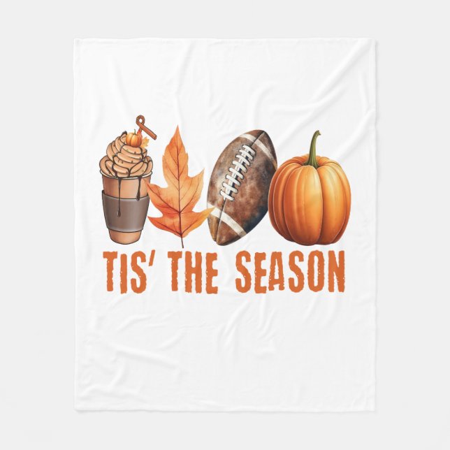 Tis The Season Thanksgiving Pumpkin Fleece Blanket (Front)