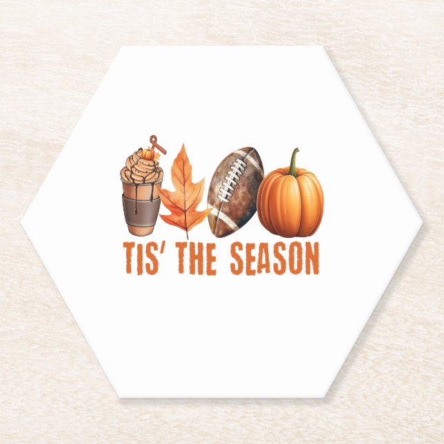 Tis The Season Thanksgiving Pumpkin Paper Coaster (Front)