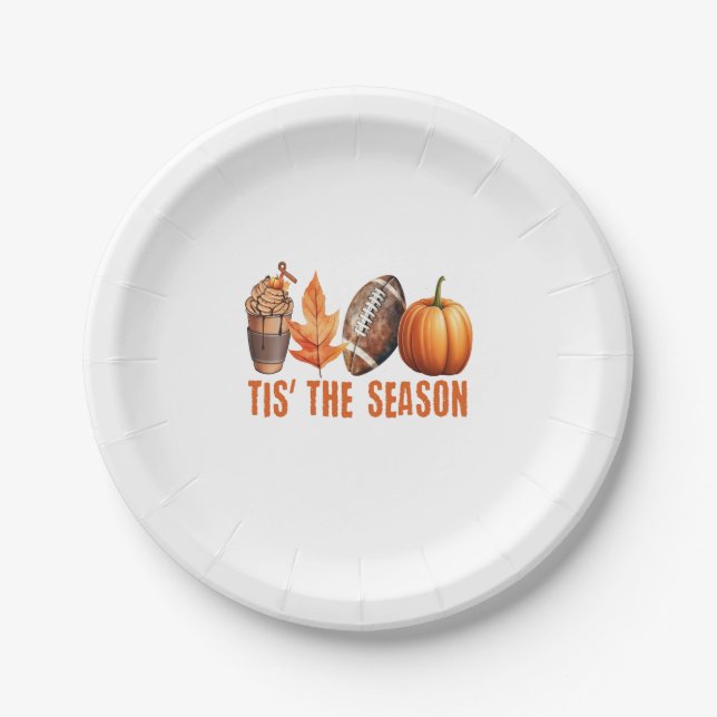 Tis The Season Thanksgiving Pumpkin Paper Plate (Front)