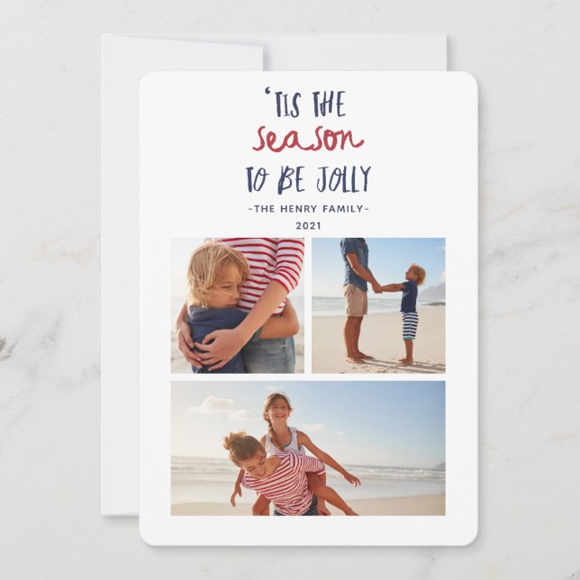 'tis the season three photo family christmas holiday card (Front)