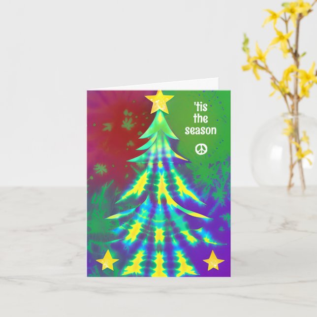 'tis the season tie dye Christmas tree Hippie Card (Yellow Flower)