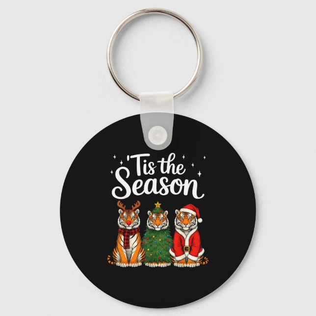 Tis The Season Tiger Christmas Santa Safari Animal Key Ring (Front)