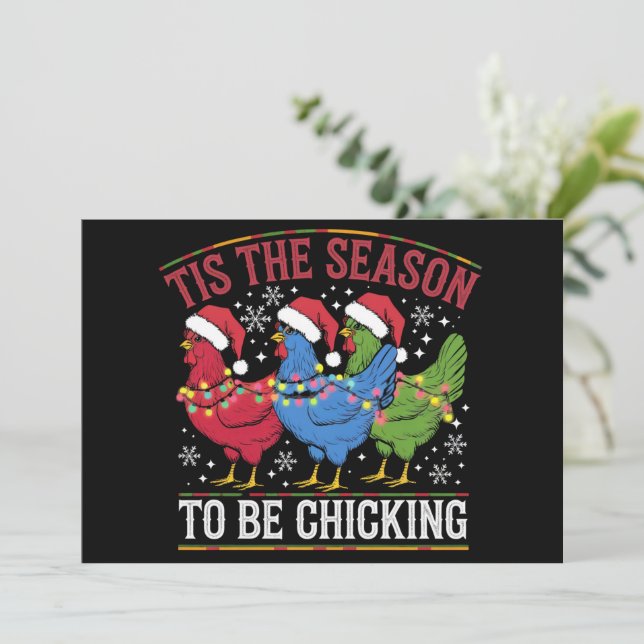 Tis The Season To Be Chicking Xmas Chicken Western Holiday Card (Standing Front)