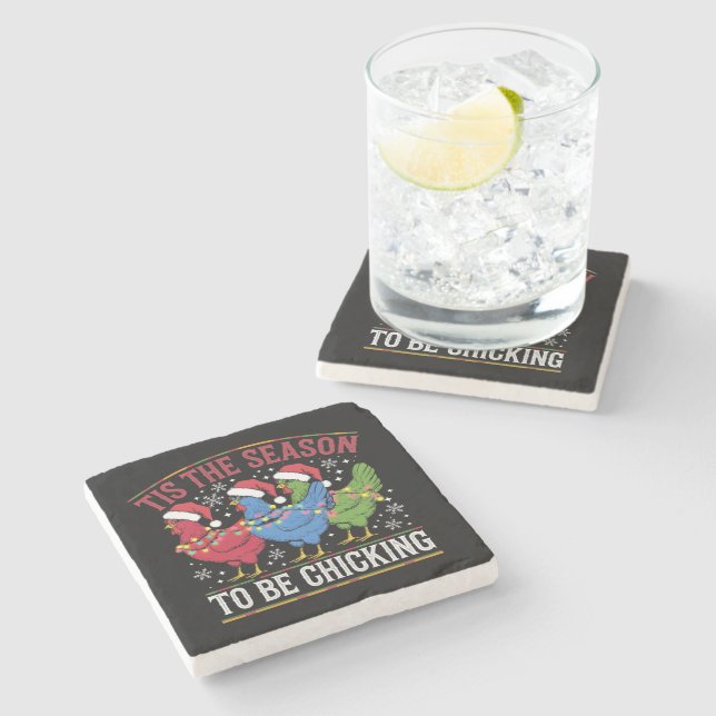 Tis The Season To Be Chicking Xmas Chicken Western Stone Coaster (Side)