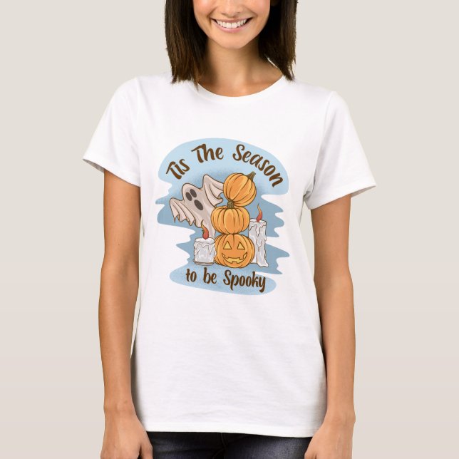 Tis the Season to be Creepy Ghost Groovy Halloween T-Shirt (Front)