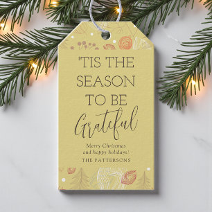 Tis The Season To Be Grateful Botanical Christmas Gift Tags