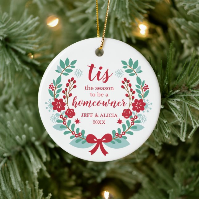 Tis The Season To Be Homeowner Personalised Laurel Ceramic Tree Decoration (Tree)