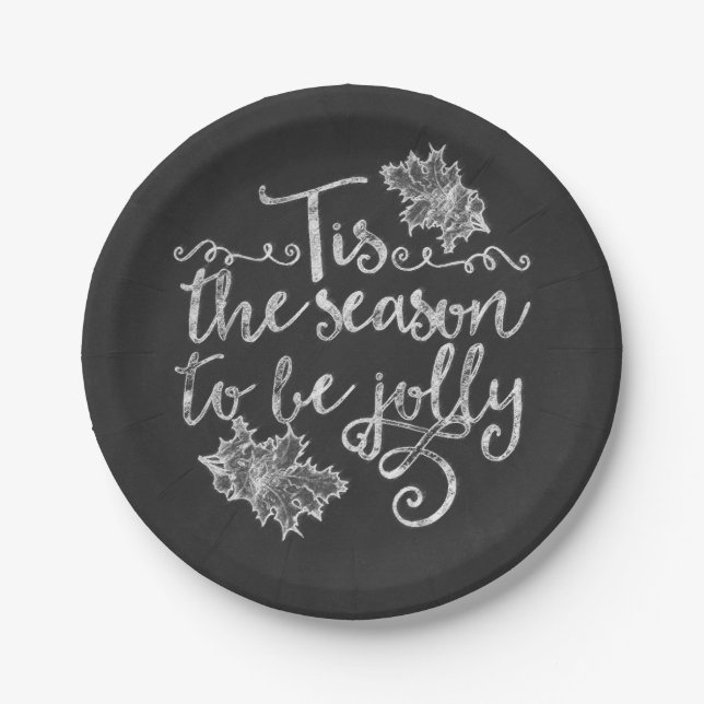 Tis the Season to be Jolly Chalkboard Holiday Paper Plate (Front)