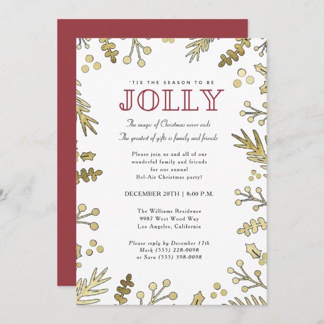 Tis the Season to Be Jolly Christmas Party Invite (Front/Back)