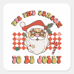 Tis The Season To Be Jolly Christmas Santa Retro G Square Sticker