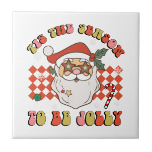 Tis The Season To Be Jolly Christmas Santa Retro G Tile