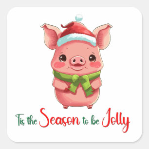 Tis the season to be jolly Cute Pig Square Sticker