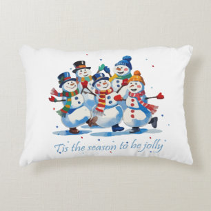 Tis the Season to be Jolly Dancing Jolly Snowmen Decorative Cushion