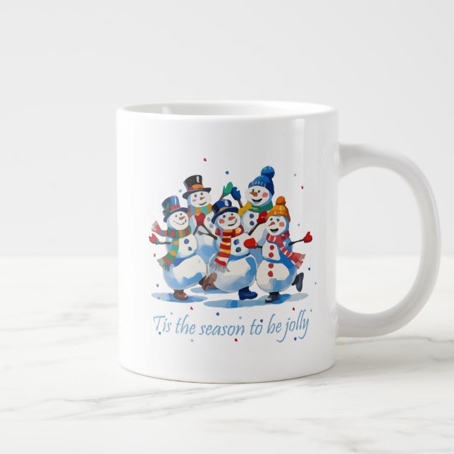 Tis the Season to be Jolly Dancing Jolly Snowmen Large Coffee Mug (Right)