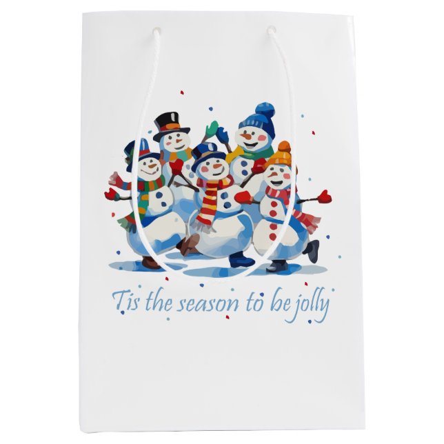 Tis the Season to be Jolly Dancing Jolly Snowmen Medium Gift Bag (Front)