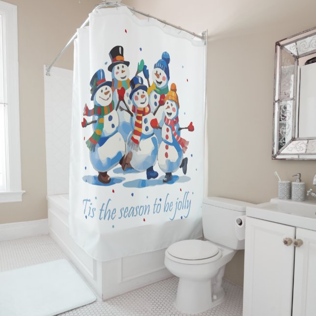 Tis the Season to be Jolly Dancing Jolly Snowmen Shower Curtain (In Situ)