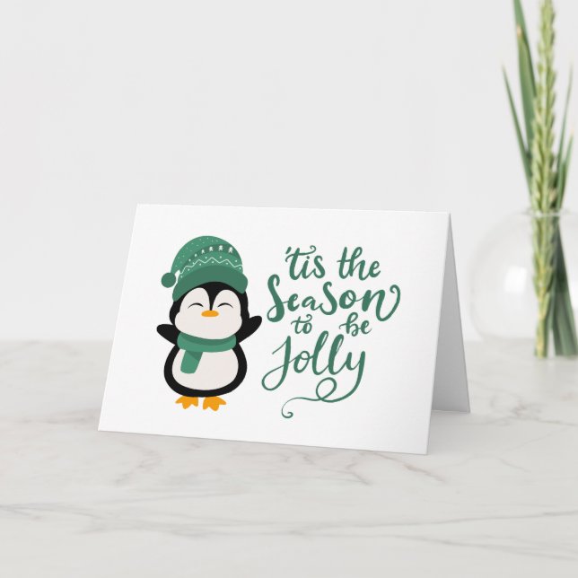 Tis The Season To Be Jolly, Penguin Christmas Holiday Card (Front)