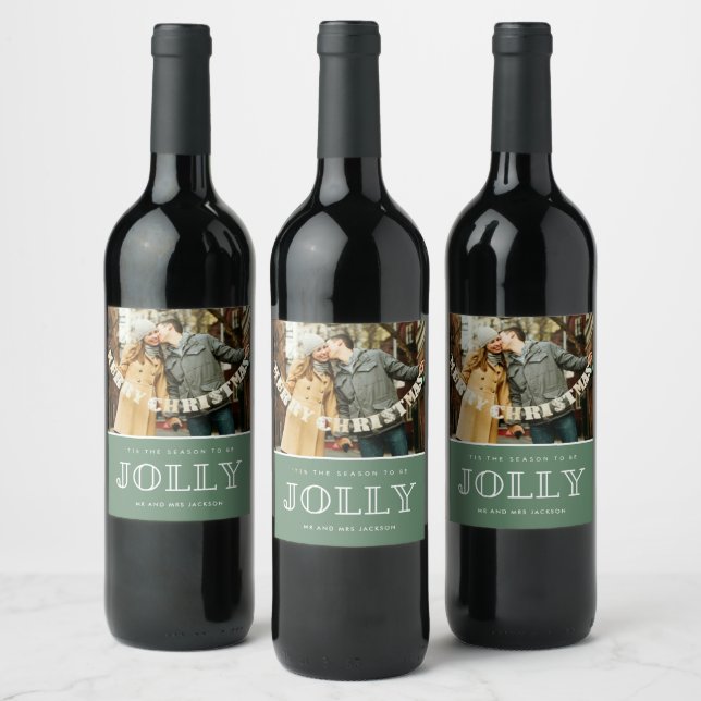 'Tis the Season to Be Jolly Photo Christmas Wine Label (Bottles)