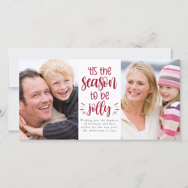 'tis the Season to Be Jolly Photo Collage Holiday  Card (Front)