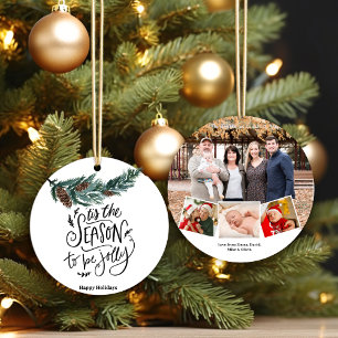 Tis The Season To Be Jolly Pine Cone Photo Collage Ornament