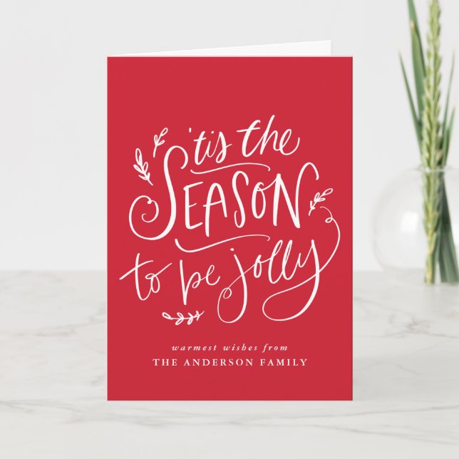 'Tis The Season to be Jolly Red Holiday Card (Front)