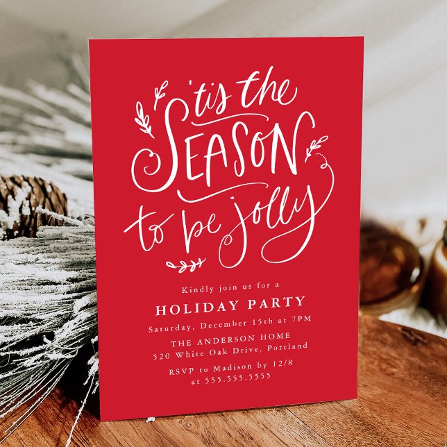 'Tis The Season to be Jolly Red Holiday Party Invitation (Creator Uploaded)