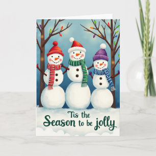 Tis the Season to be Jolly Snowmen Classic Holiday Card