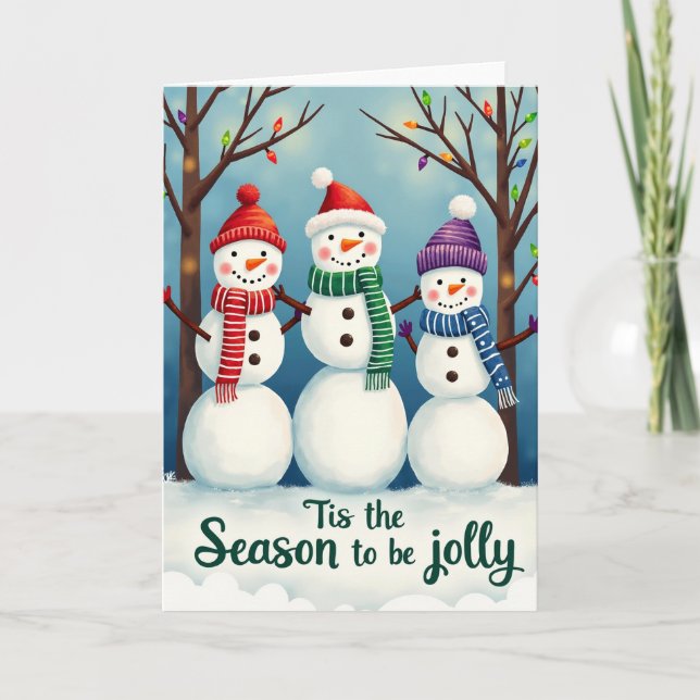 Tis the Season to be Jolly Snowmen Classic Holiday Card (Front)