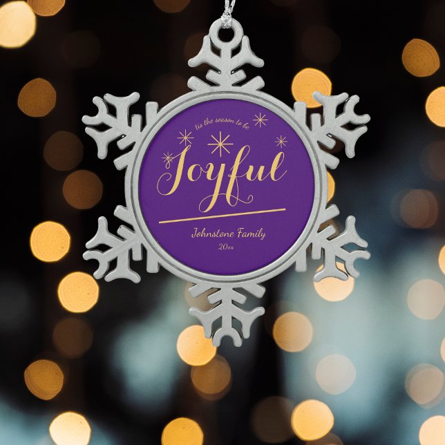 "tis the season to be Joyful" Cool Holiday Gift Snowflake Pewter Christmas Ornament (Customize these Joyful Purple Snowflake Pewter Christmas Ornaments to make them your own.)