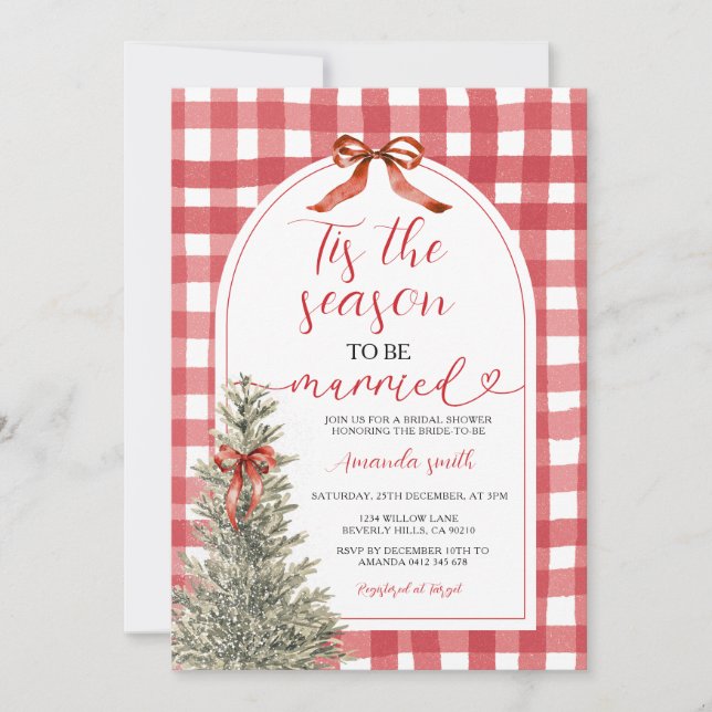 Tis The Season to Be Married Bow Bridal Shower Invitation (Front)