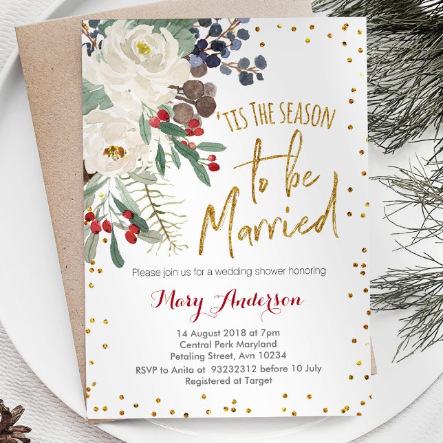Tis the season to be married Christmas floral Invitation (Creator Uploaded)