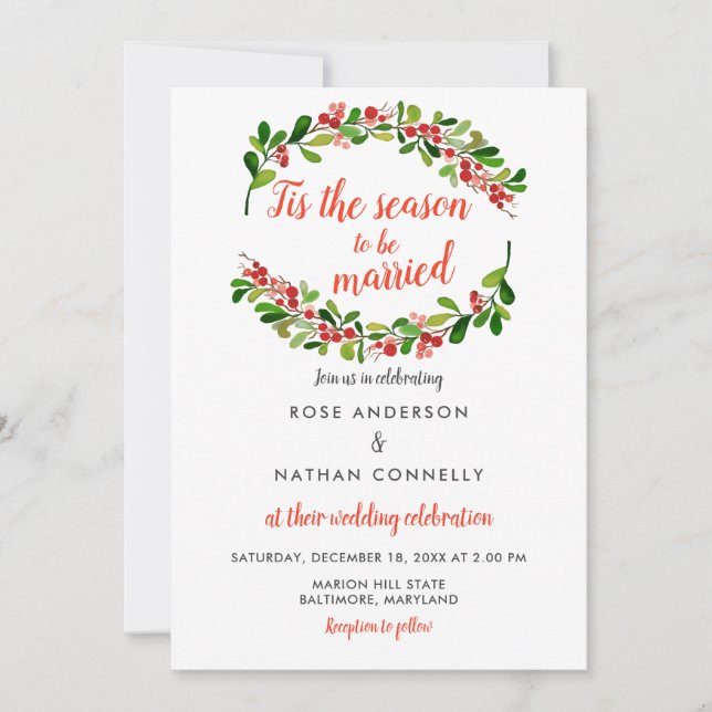 Tis The Season To Be Married | Christmas Wedding Invitation (Front)