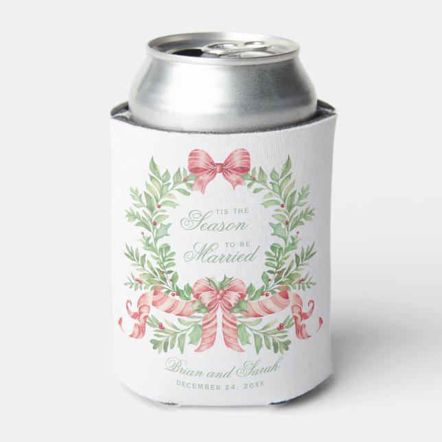 Tis the Season to Be Married First Christmas Photo Can Cooler (Can Front)