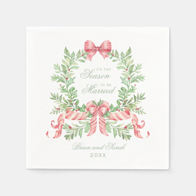 Tis the Season to Be Married First Christmas Photo Napkin (Front)