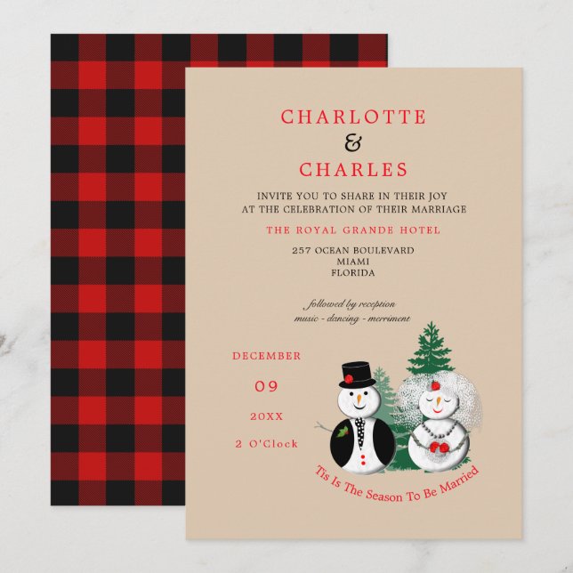 Tis The Season To Be Married Red Black Plaid Invitation (Front/Back)