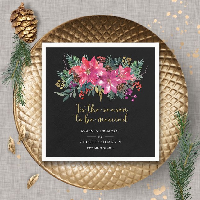 Tis The Season To Be Married Winter Christmas Pink Napkin (Creator Uploaded)