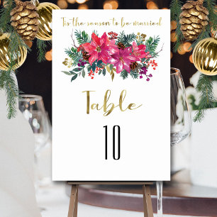 Tis The Season To Be Married Winter Christmas Pink Table Number