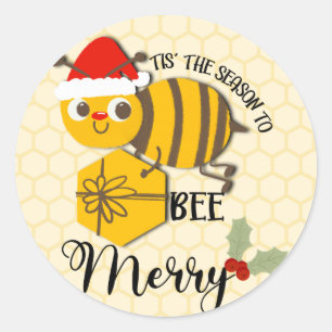Tis the season to be merry bee  card classic round sticker