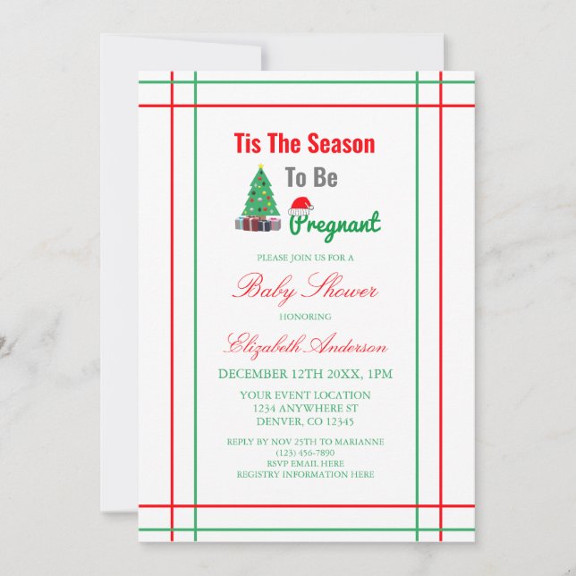 Tis The Season To Be Pregnant Baby Shower Invitation (Front)