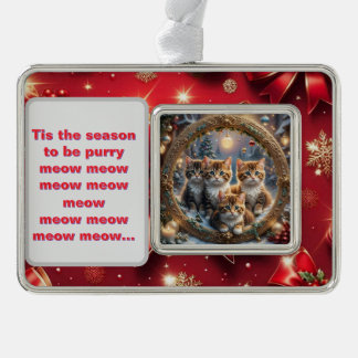 Tis the season to be purry ai art silver plated framed ornament