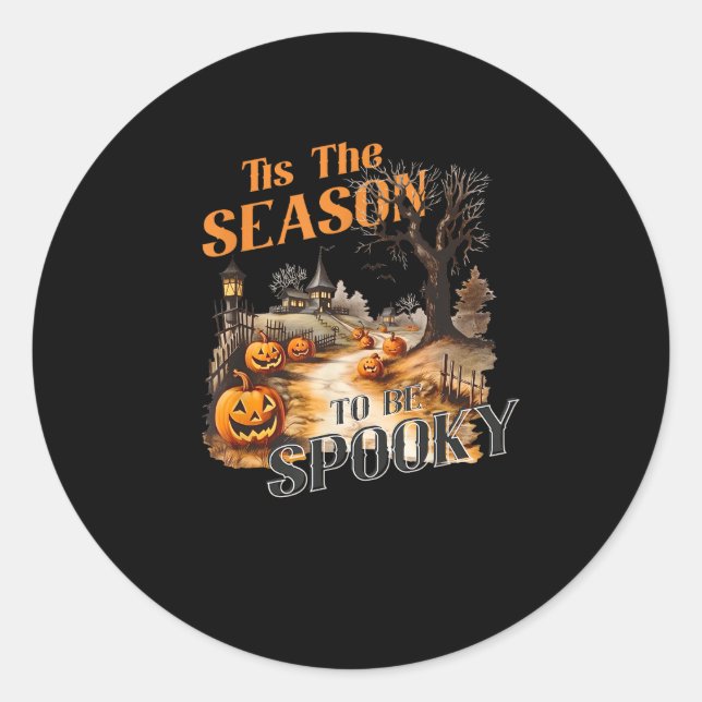 Tis The Season To Be Spooky Fall Halloween Retro C Classic Round Sticker (Front)