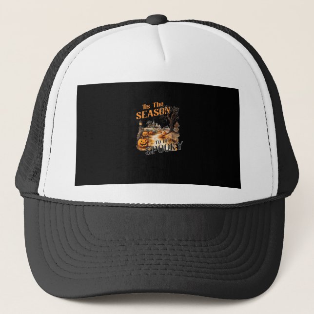 Tis The Season To Be Spooky Fall Halloween Retro C Trucker Hat (Front)