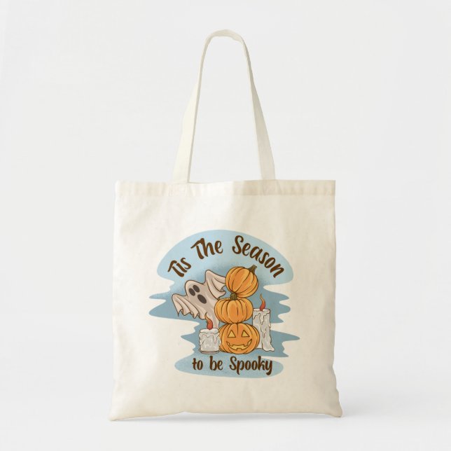 Tis The Season To Be Spooky Ghost Halloween Groovy Tote Bag (Front)