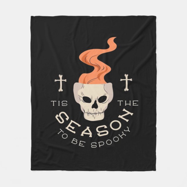 Tis The Season To Be Spooky Halloween Skull Fleece Blanket (Front)