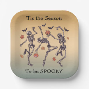 Tis The Season to Be Spooky -  Skeletons Dancing Paper Plate