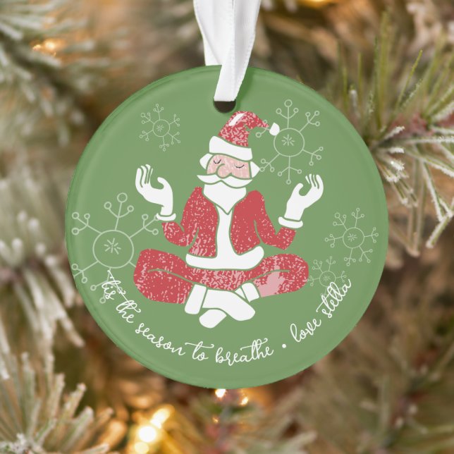 Tis The Season To Breathe Yoga Santa Acrylic Ornament (Tree)