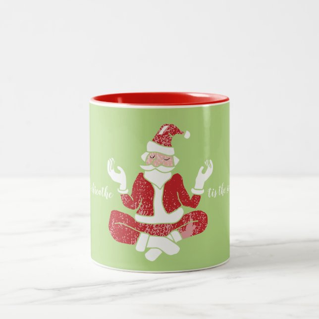'Tis The Season To Breathe Yoga Santa Two-Tone Coffee Mug (Center)